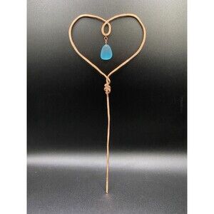 Hammered Copper Heart & Aqua Sea Glass Stake by Succulent Metals Welded Artistry
